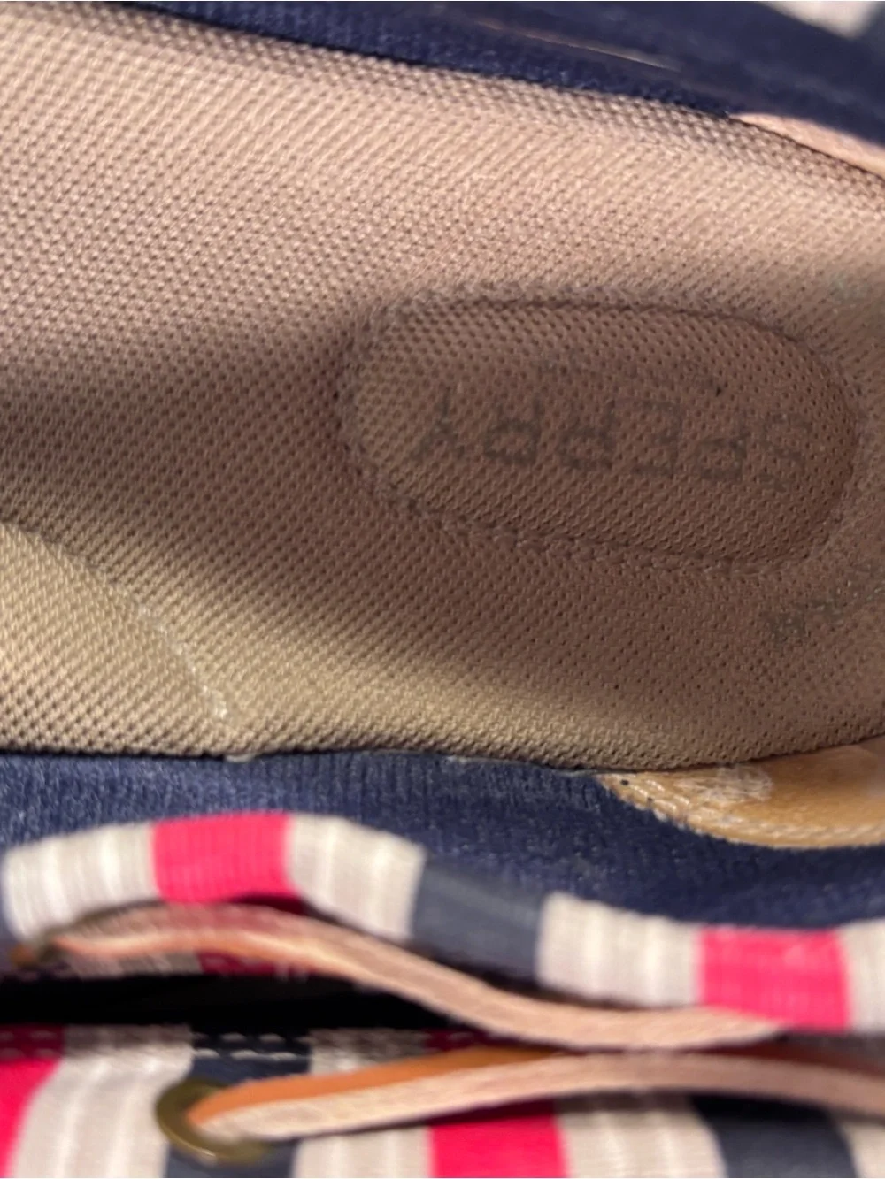 Sperry Navy women’s Boat Shoes with Red & Cream Striped Trim